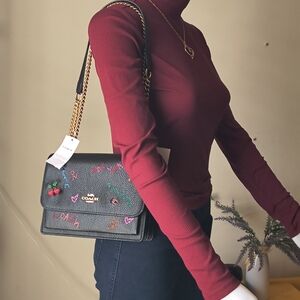 NWT COACH Klare In Black With Diary Embroidery| Gold Hardware + Hangtag | GWP